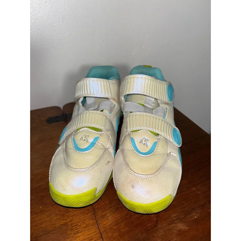 AND1 Basketball Shoes Boys Sz 6 White Blue‎ Lime Green Hook Loop Sneakers